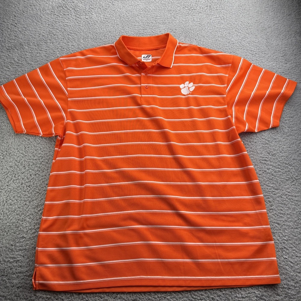Clemson Tigers Polo Shirt Mens XL Orange Stripe NCAA Football Paw Logo